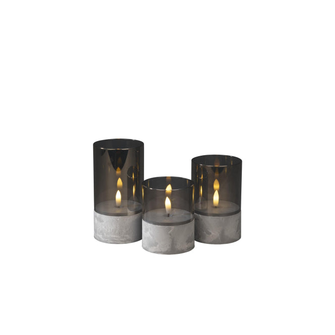 LED Kerzen 3er-Set smokey grey  1819-300 6h Timer D8 H10/12,5/15cm excl. 2xAA