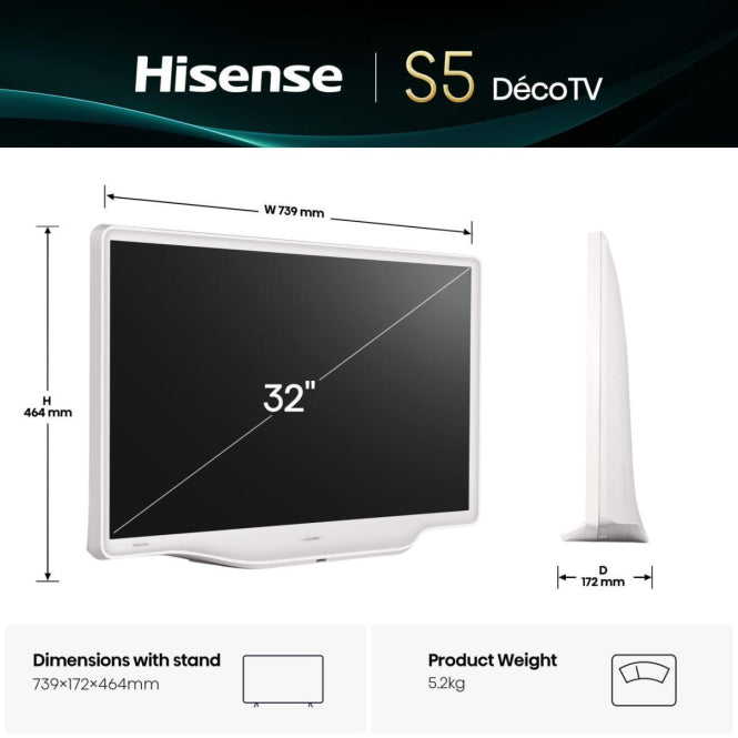 Hisense 32S5Q weiß QLED-TV               FHD,Multituner,Smart,Spielemodus,D.Atmos