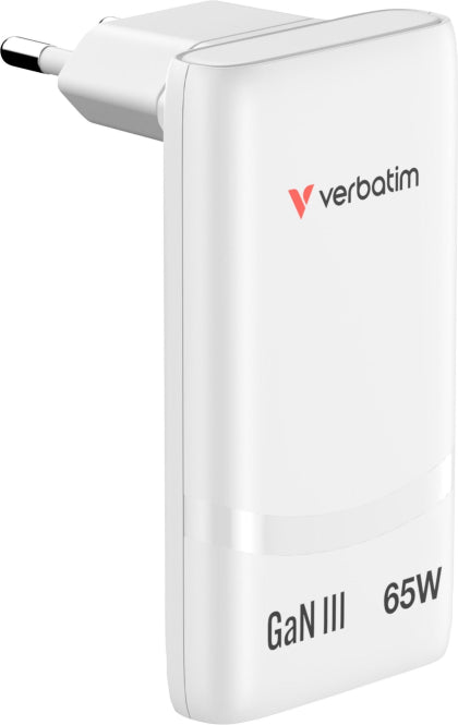 Verbatim Fold'n'Go GaN Schnellladegerät  2xUSB-C PD,max.65W,flach/faltbar,weiß