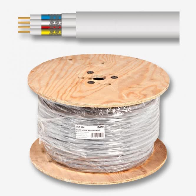 Fuba GKA 524/100 Quattro-Midi-Koaxkabel  100m Trommel 2-fach geschirmt grau >80dB