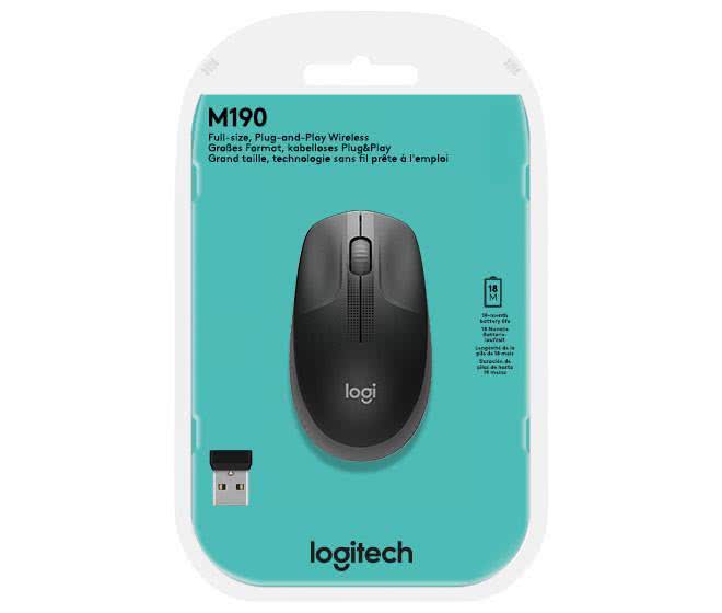 Logitech M190 grau-schwarz USB-Maus      optisch,kabellos,1000dpi,3 Tasten