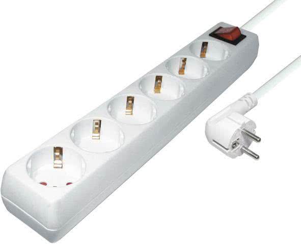 Hapena Tischsteckdose 6-fach       48061 STD 6SK weiß 1,4m Zuleitung Schalter