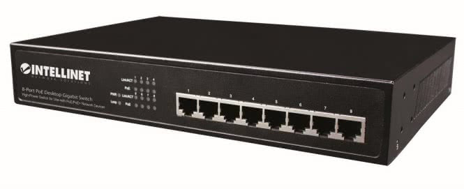Intellinet 8-Port PoE+ Gigabit    560641 Desktop Switch 8xPoE-Ports 140W Lüfter