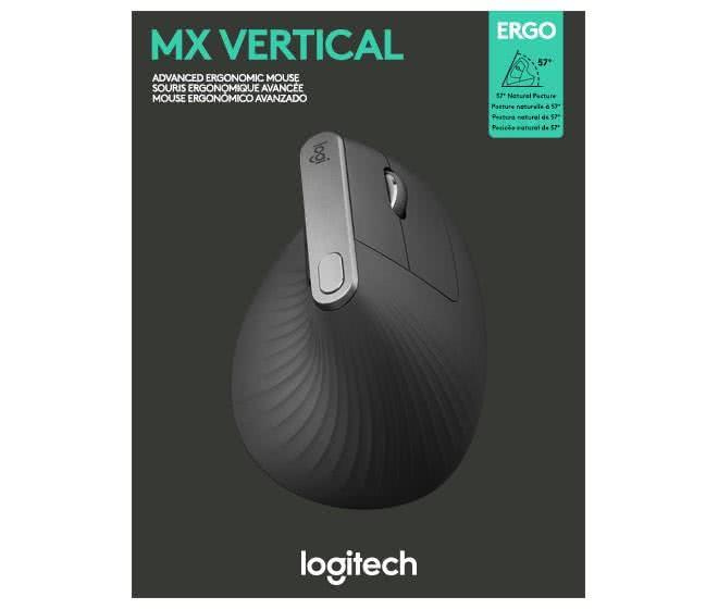 Logitech MX Vertical anthrazit Lasermaus kabellos,Unifying,BT,400-4000DPI,6Tasten
