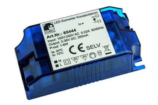 RUTEC LED Konverter 350mA 1-8W   85444   **    IP20 LBH 86x45x26mm, mit Zugentl.