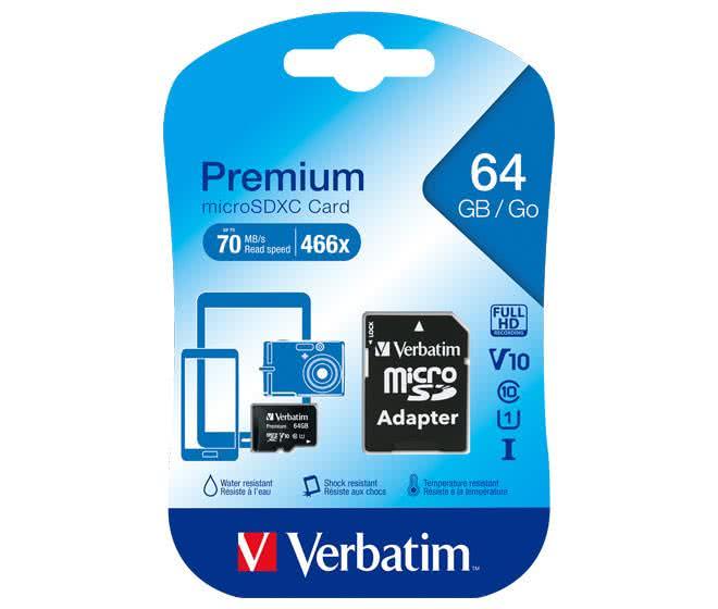 Verbatim microSDXC Card 64GB       44084 Class 10,90MB/s,SD-Adapter