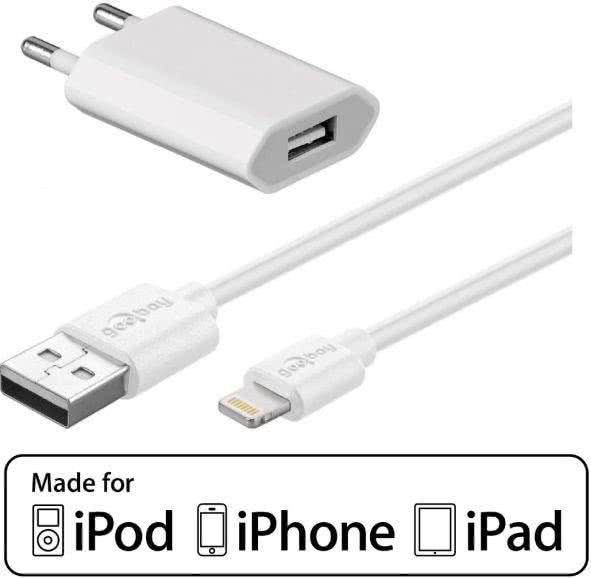 Hapena Apple Lade-Set weiß    5161010511 USB-Ladeadapter 1A + Lightning-Kabel 1m