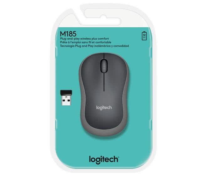 Logitech M185 schwarz/grau opt. USB-Maus kabellos,1000dpi,3 Tasten