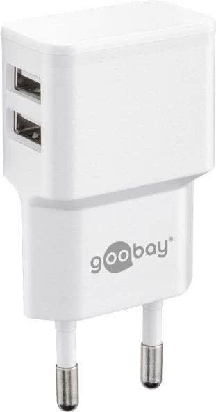 Hapena USB-Ladeadapter weiß   5161700521 100-240V,2 Anschlüsse seitlich,max. 2,4A