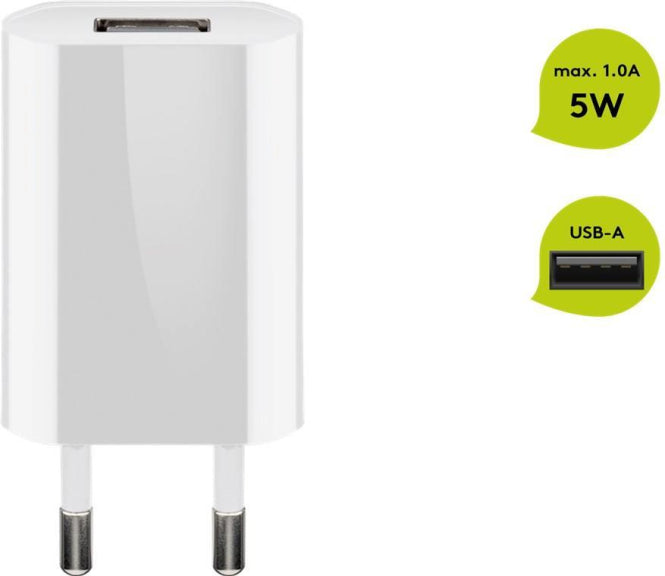 Goobay USB-Ladegerät flach 5W weiß       100-240V,1A/5V,stabilisiert