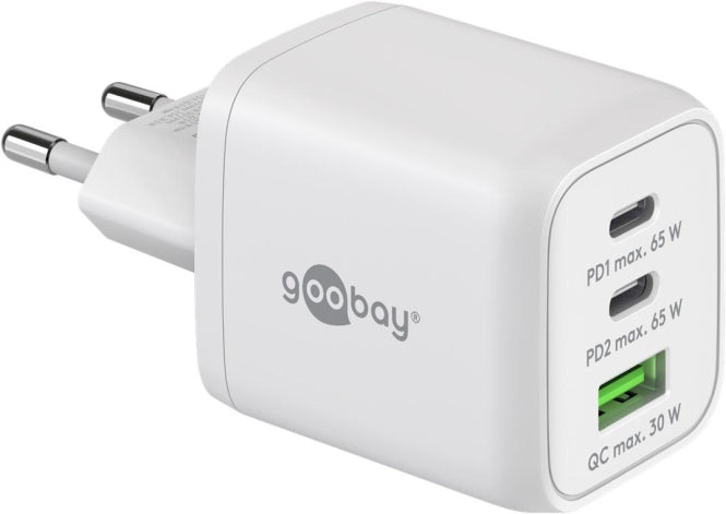 Goobay Multiport-Schnellladegerät Nano   2xUSB-C PD 65W,USB-A QC3.0 18W,GaN,sw