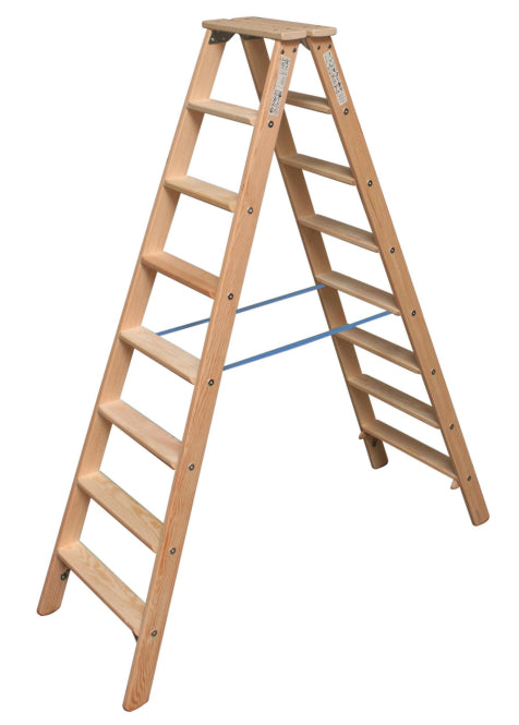 Krause Holz-Stufen-Doppelleiter 2x8      Arbeitshöhe:ca.3,30m 13,2kg       818454