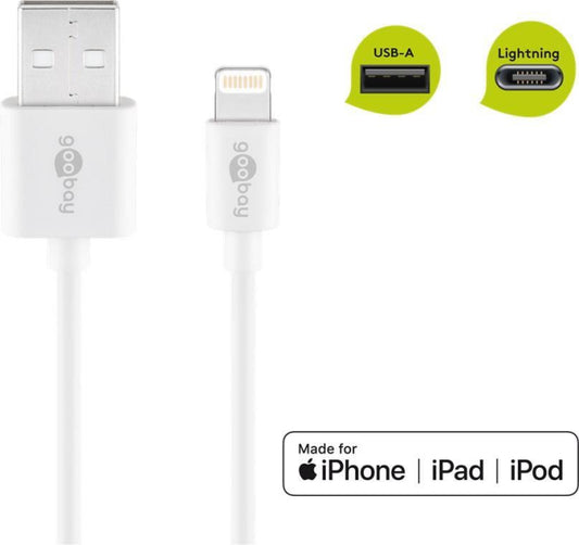 Goobay USB/Lightning-Kabel 2m weiß       Lightning-Stecker auf USB-A-Stecker MFI