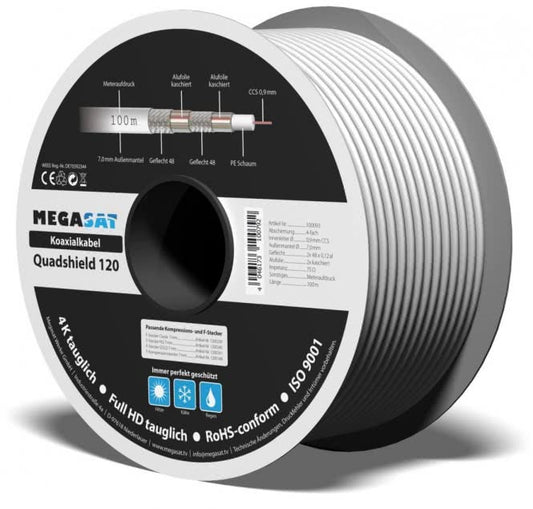 Megasat Quad-Shield 120 Koaxkabel 100m   Spule,110dB,4-fach geschirmt