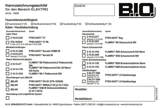 Flamro 14000 Kennzeichnungsschild        f.FLAMRO Brandschutzsysteme Universal