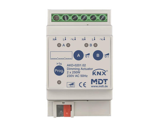 MDT AKD-0201.02 Dimmaktor 2fach 4TE REG  250W 230VAC m.Wirkleistungsmessung