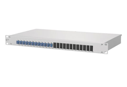Metz OpDAT fix 12xLC-D OS2  1502597412-E Keramik blau bestückt 19" 1HE Spleißbox