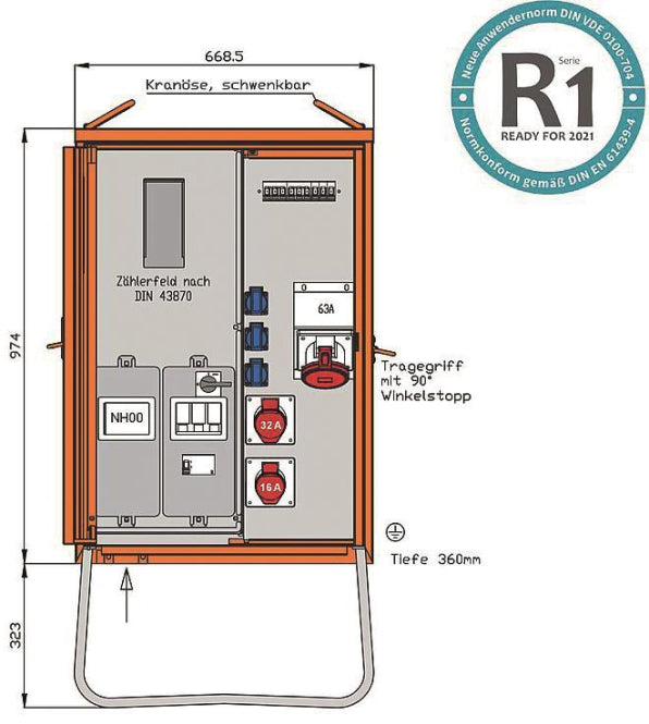 Walther Anschlussverteiler     WAV0160R1 44kVA Zählerpl.RCD Typ B 5 LS 3 CEE-Abg