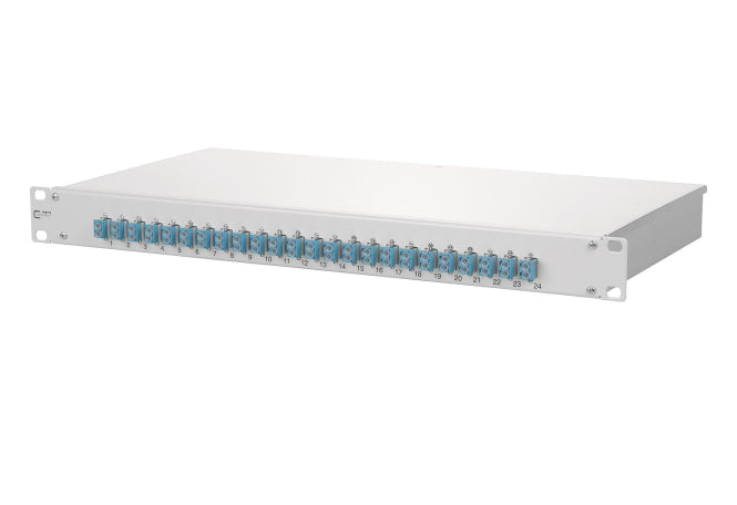 Metz OpDAT fix 24xLC-D OM3  1502557724-E Keramik aqua bestückt 19z 1HE Spleißbox