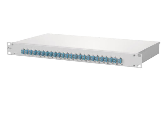 Metz OpDAT fix 24xLC-D OM3  1502557724-E Keramik aqua bestückt 19z 1HE Spleißbox
