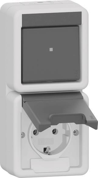 GIRA 417630 Kombi Aus-Wechsel/SCHUKO-    Steckdose senkrecht KD WG AP IP44 Grau
