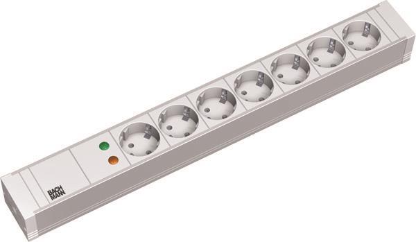 Bachmann 19" 1HE PVC 7xSchuko    333.604         1xÜSS Strom 2m Schuko