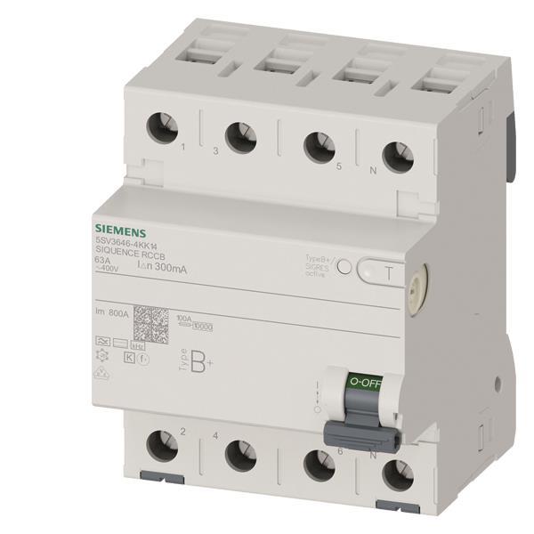 Siemens 5SV36464KK14 FI-   5SV3646-4KK14 Schalter Typ B+ 63A 3+N-pol 300mA 400V