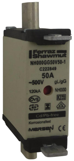 Mersen 1F651.000000 NH000 50A gG 500V    NH-Sicherung sgl spannungsfrei