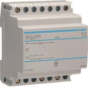Hager Sicherheitstrafo 230V/12V    ST312 u.24V 25VA 4PLE