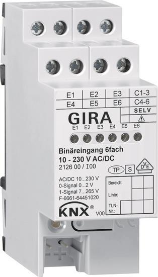 GIRA 212600 Binäreingang 6fach 10-230V   AC/DC KNX REG
