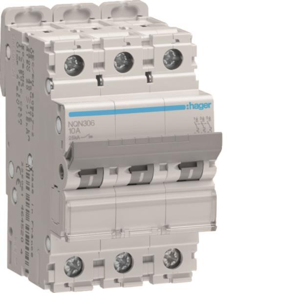 Hager Leitungsschutzschalter      NQN306 3polig 25kA B-6A 3M