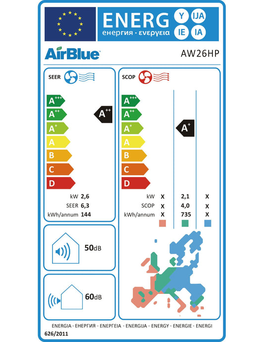 Swegon AirBlue Split-Inverter   AW 26 HP 2,6 kW IT + AT + 5m Leitung R32  2616243