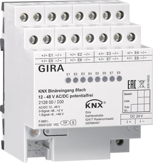 GIRA 212800 Binäreingang 8fach 12-48V    AC/DC potentialfrei KNX REG