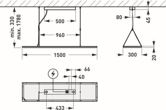 TRIL Hängeleu. 2360 G2 H2 1500mm 8909351  36-46W 4350-6000lm 3/4K D/I UGR19 DALI