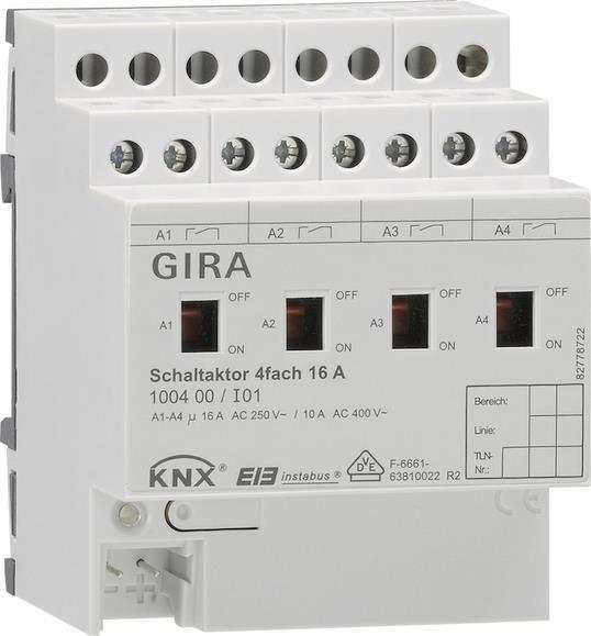 GIRA 100400 Schaltaktor 4fach 16A Hand   KNX REG
