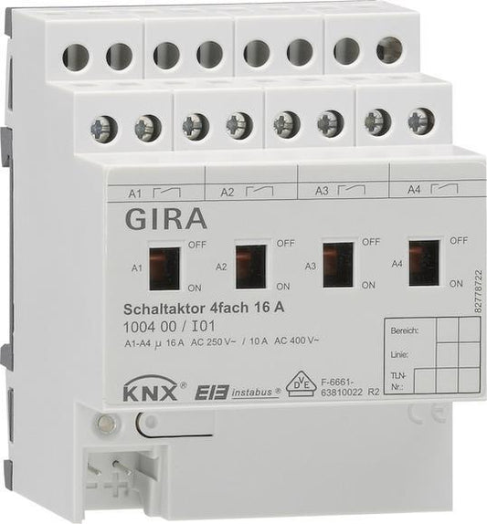 GIRA 100400 Schaltaktor 4fach 16A Hand   KNX REG