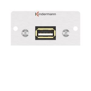 KIND Konnect 50 alu - USB 2.0 7444000522 USB-A Blende 1/2 50x50 mit Kabelpeitsche