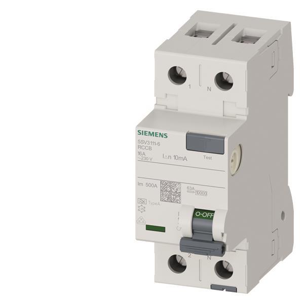 Siemens FI-Schalter 2x16A       5SV31116 Typ A 16A 1+N-pol 10mA 230V 2TE