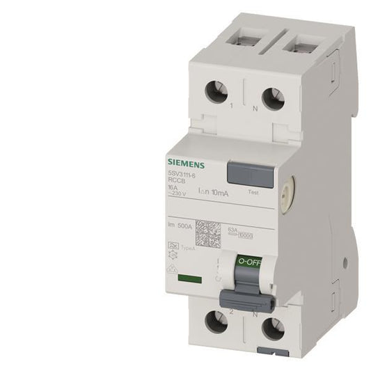 Siemens FI-Schalter 2x16A       5SV31116 Typ A 16A 1+N-pol 10mA 230V 2TE