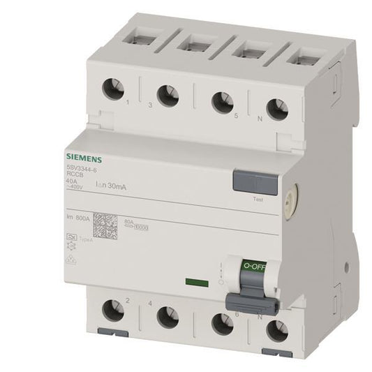 Siemens FI-Schalter 4x40A       5SV33446 Typ A 40A 3+N-pol 30MA 400V 4TE