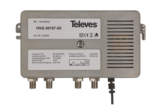 Televes BK-Guss-Verstärker   HVG40107-65        40dB CTB 107dB 5-1006MHz RK 28dB