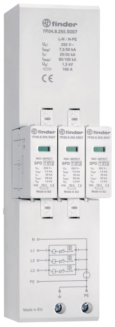 Finder Kombiableiter    7P.04.8.255.S007 Typ 1+2 für dreiphasige TN-S und TT Netz