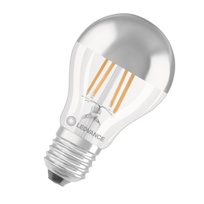 LEDV LED Bulb 6,5-50W/827 650lm 300°         E27 kuppenverspiegelt silber  EEK F