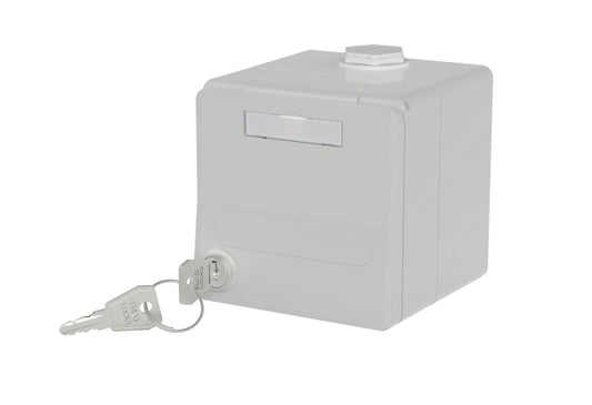 Metz IP44 Modul-AP-Gehäuse  1309470003-I m.Klappdeckel u.Schloss grau 2 Port leer