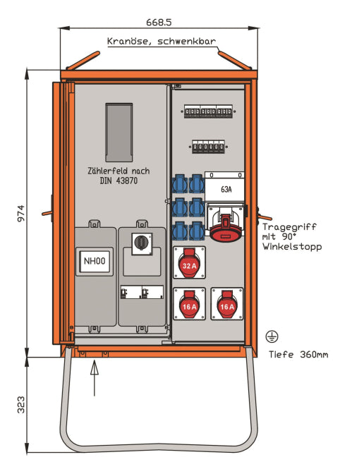 Walther Anschlussverteiler     WAV0170R1 44kVA Zählerpl.2 RCDs Typ B 9 LS 4