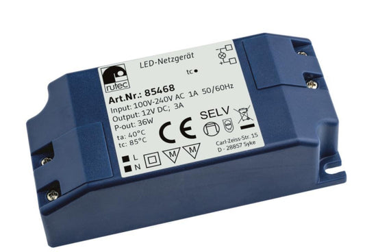 Rutec LED Netzgerät 12V 36W IP20   85468  100-240V AC Druckklemmenanschluss