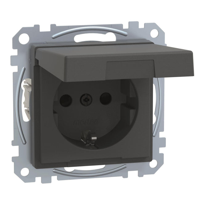 Merten SCHUKO-Steckdose BRS MEG2314-0414 Klappd. IP44 StK anthrazit System M