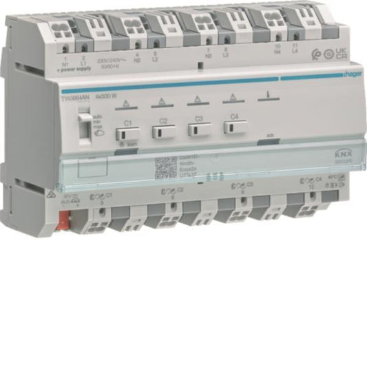 Hager Uni-Dimmaktor 4-fach KNX TYAS664AN Secure 4x300W ESL/LED kombinierbar