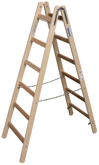Krause Holz-Sprossen-Doppelleiter 2x6    Arbeitshöhe:ca.3,0m 8,5kg         170088