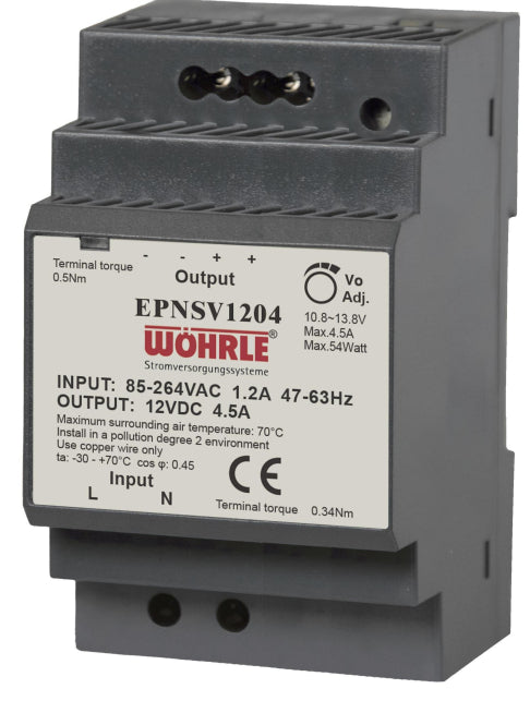 Wöhrle Netzgerät 1ph. E90-264V EPNSV1204 AC A:12VDC 4,5A Verteilereinbau